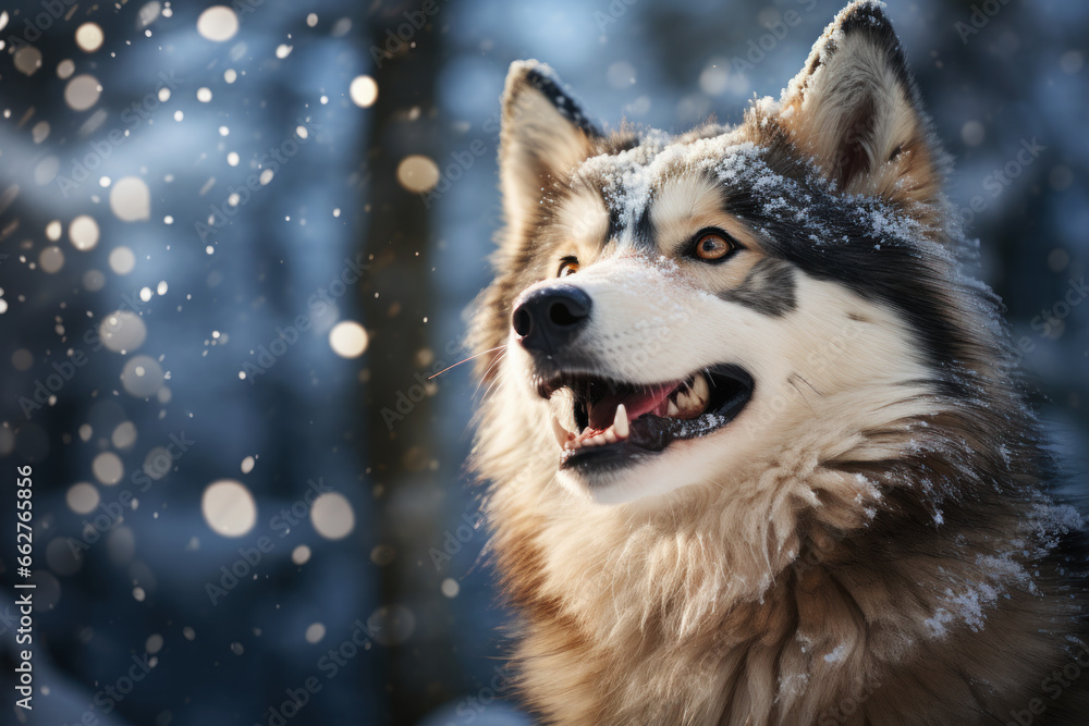 Portrait of Siberian husky dog in snow