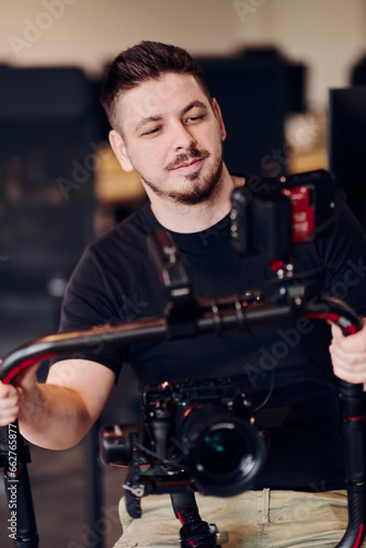 A professional videographer using modern equipment to capture compelling visuals, showcasing expertise and creativity in the art of video production.