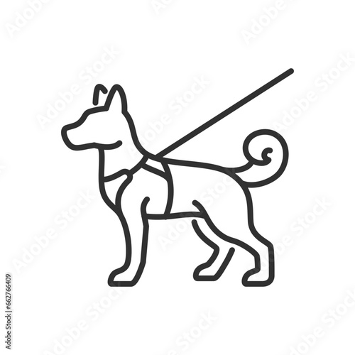 Dog on a leash, linear icon. Line with editable stroke