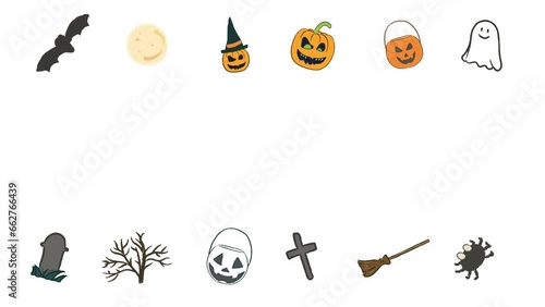 Halloween's elements illustration in horizontal footage video