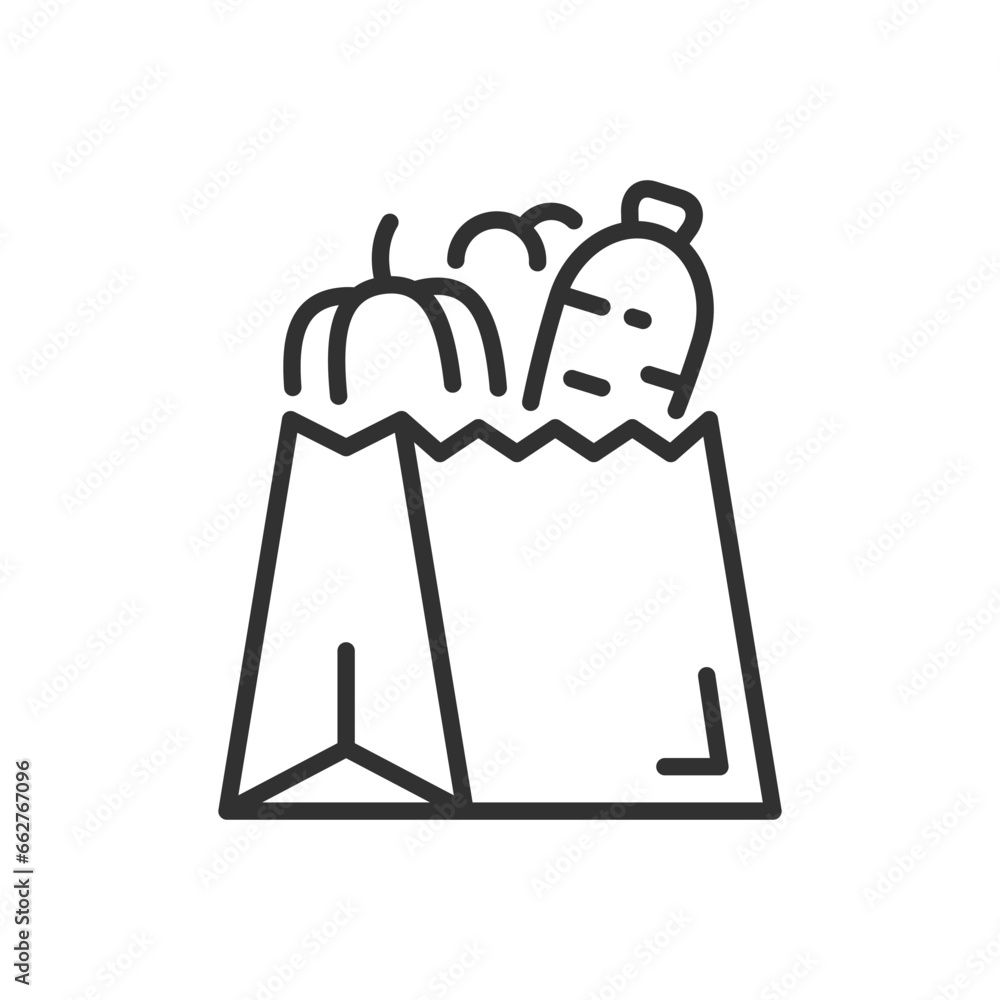 Grocery shopping bag, linear icon. Line with editable stroke Grocery shopping bag, linear icon. Line with editable stroke