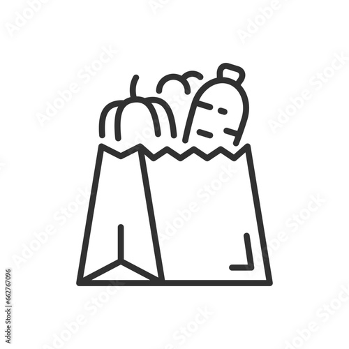 Grocery shopping bag, linear icon. Line with editable stroke