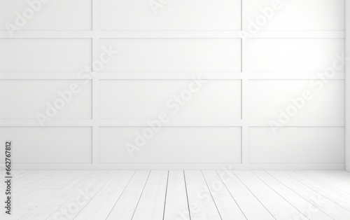 White empty room with wooden floor and wall. 3D rendering.