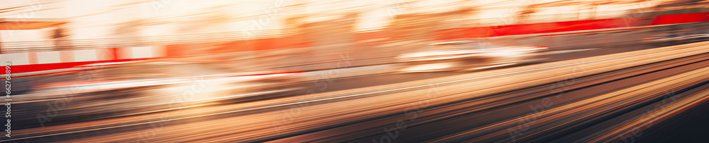 Dynamic blurred image of a fast-paced race track. - obrazy, fototapety, plakaty 
