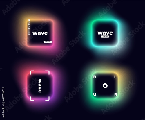 Square banner with gradient isolated on black background. Vector set. Fluid vivid gradients for banners, brochures, covers. Abstract liquid shapes. Colorful bright neon template. Dynamic soft color. © Ihor