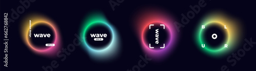 Circle banner with gradient isolated on black background. Vector set. Fluid vivid gradients for banners, brochures, covers. Abstract liquid shapes. Colorful bright neon template. Dynamic soft color.