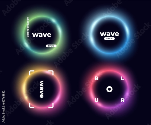 Circle banner with gradient isolated on black background. Vector set. Fluid vivid gradients for banners, brochures, covers. Abstract liquid shapes. Colorful bright neon template. Dynamic soft color. © Ihor