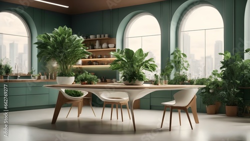 A Futuristic Kitchen Table with Greenery 3D Render by Carpoforo Tencalla © navas60