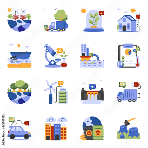 Pack of Nature and Pollution Flat Icons


