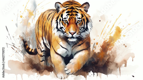 Watercolor Tiger in Isolation.