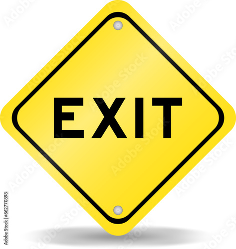 Yellow color transportation sign with word exit on white background