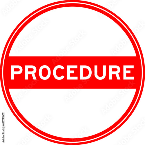 Red color round seal sticker in word procedure on white background