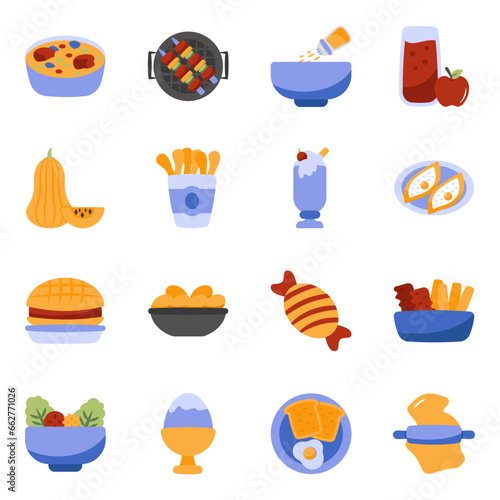 Set of Food and Fruit Flat Icons

