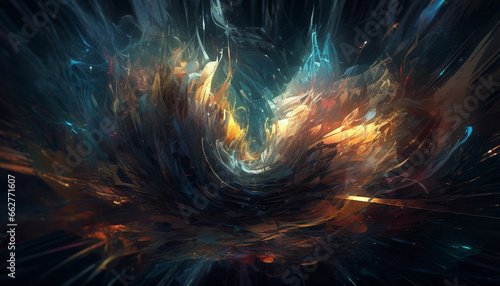 Vibrant colors explode in surreal, digitally generated deep space wallpaper generated by AI