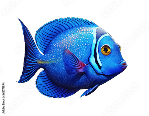 blue tropical fish isolated on transparent background. Generative Ai