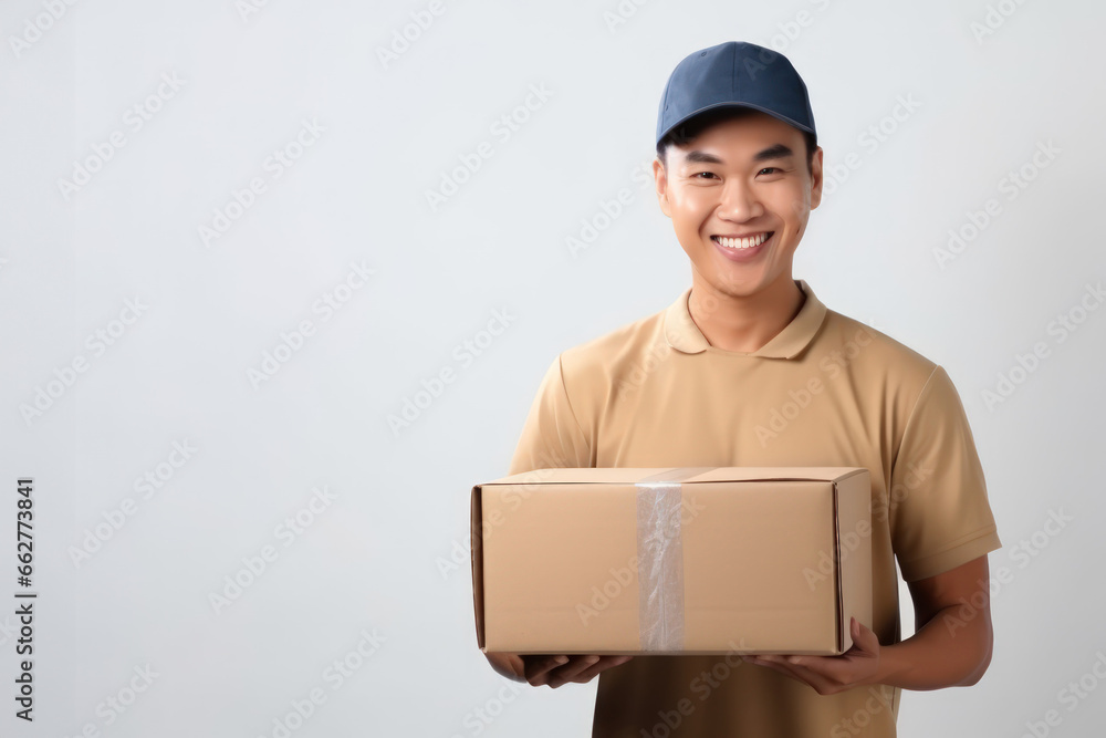 Portrait of delivery man send a package with copy space background. Portrait of delivery man send a package with copy space background.