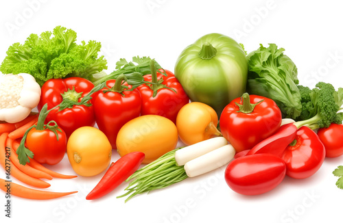 Fresh vegetables and spices isolated on white background