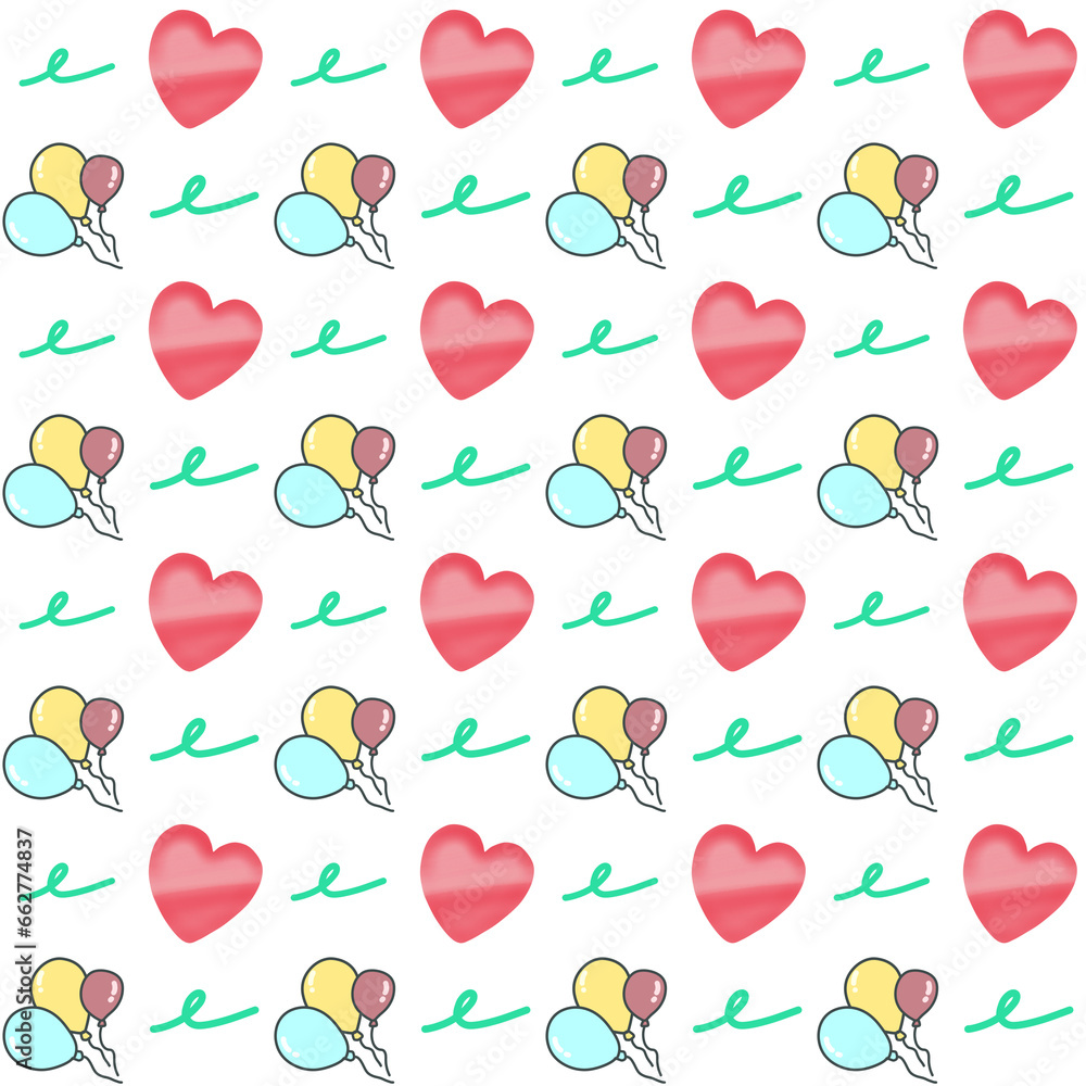 pretty seamless pattern decorated with balloon and pink heart