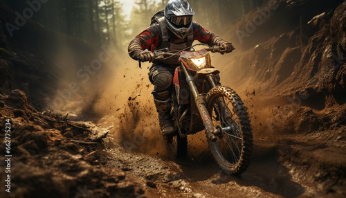 Extreme sports, motorcycle racing, speed, motocross, adventure, competition, riding, championship, dirt road, adrenaline generated by AI © djvstock