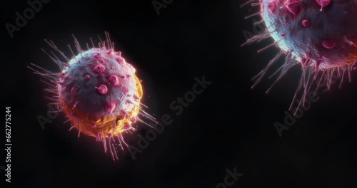 A cancer cell with a yellow glow, Video Concept of cancer cell attacking body cell.	