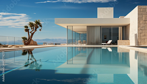 Luxury poolside vacations  modern architecture, transparent water, tropical relaxation generated by AI © djvstock