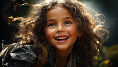 Smiling, cheerful portrait of a cute child with brown hair generated by AI