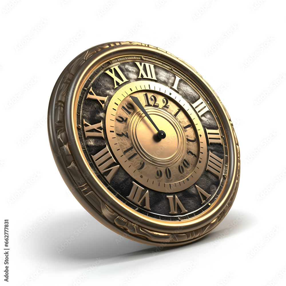 Old clock isolated on white background. 3D illustration. Vintage style. Old clock isolated on white background. 3D illustration. Vintage style.