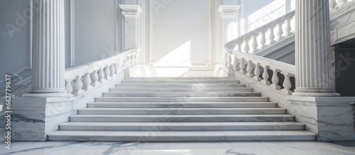 Light colored horizontal marble stairs in a renovated mansion stairwell With copyspace for text photo