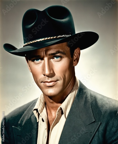 a man standing, wearing a stetson 1950's