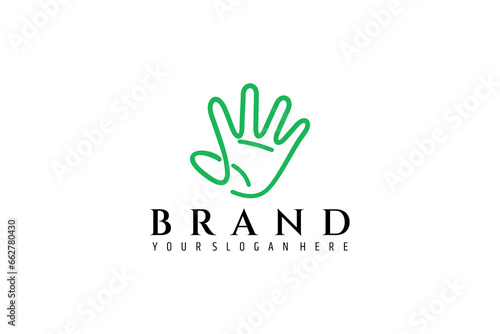 Hands waving. Palm movement. Line art design logo symbol