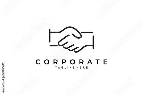 Handshake logo in line art design style