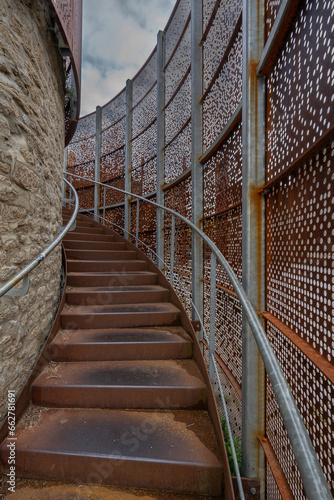 Alençon, France - 10 14 2023: View of the staircase in the castle courtyard of the Dukes of Alençon.
