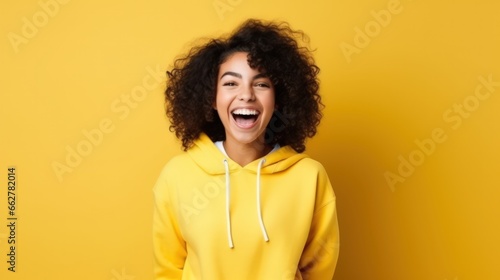 Teenager smiling stand isolated on pastel color background studio. photo