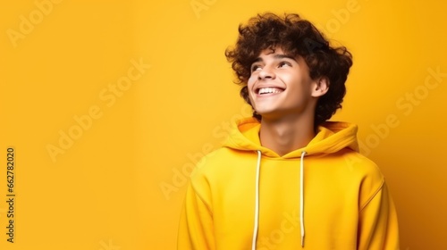 Teenager smiling stand isolated on pastel color background studio. © ant
