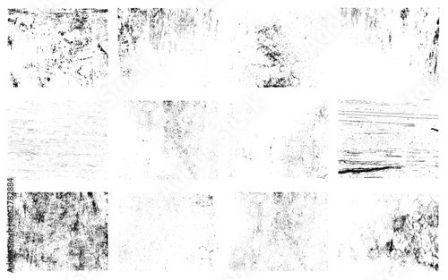 Collection of grunge texture. Abstract in black and white design. Set of grunge textures. Vector distress overlay textures.