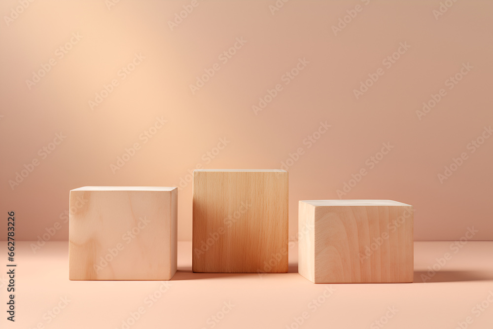 Minimalist wooden scene on peach fuzz background. Minimalist wooden scene on peach fuzz background.