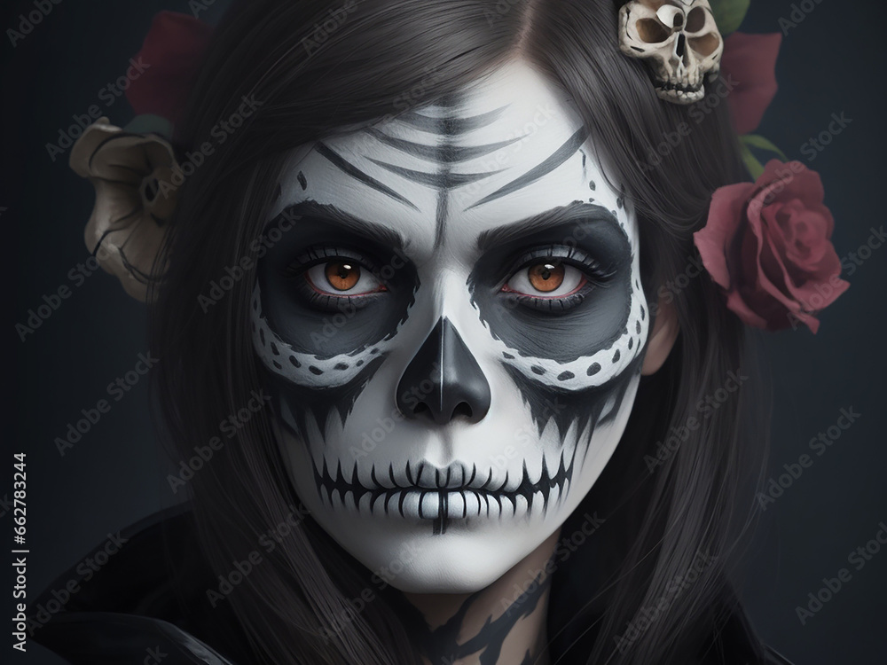 A Girl Day Of The Dead Makeup, Generative Ai A Girl Day Of The Dead Makeup, Generative Ai