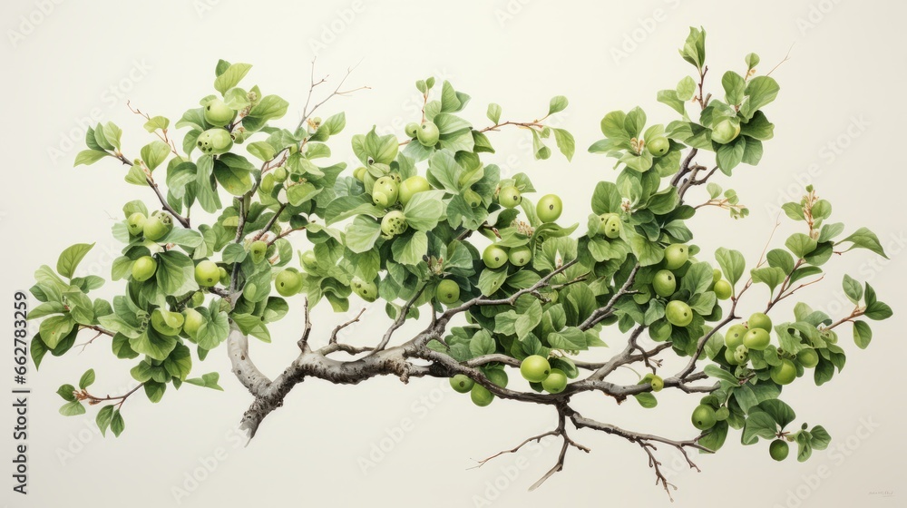 Naklejka premium Fruit tree branch watercolor illustration on cotton paper. Very soft colors