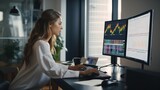Woman working finance trade manager analyzing stock future market.
