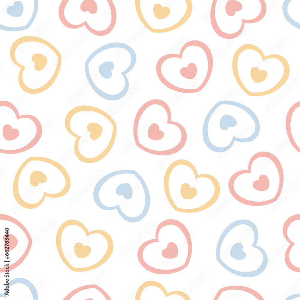 Baby seamless pattern valentines day background with pink blue and yellow hearts cute design for print, wallpaper, decoration, fabric, textile Vector illustration Baby seamless pattern valentines day background with pink blue and yellow hearts cute design for print, wallpaper, decoration, fabric, textile Vector illustration