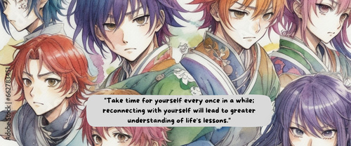 Journey to Empowerment: Anime-Inspired Watercolor Design with Motivational Quote