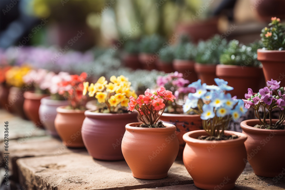view of small flowers in pots