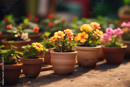 view of small flowers in pots © Yoshimura