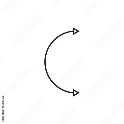 Dual double ended semi circle arrow. Semicircular curved thin long two sided arrow.