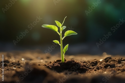 hope and life concept small plant tree growth from soil dirt ground with watering from above with morning sunshine light nature and freshness garden