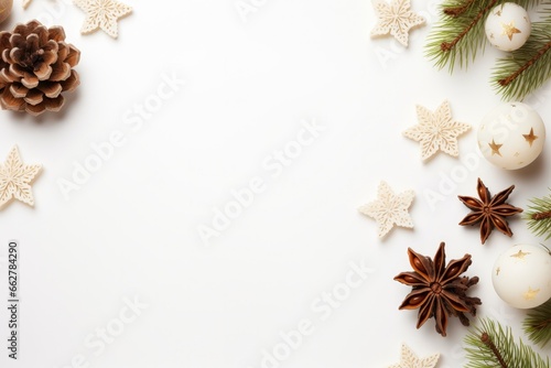 Christmas Background with copyspace, white xmas flat lay, free space for text, ai generated
