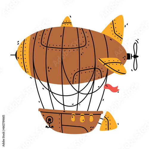Aerostat as Aircraft Flying in the Air Vector Illustration