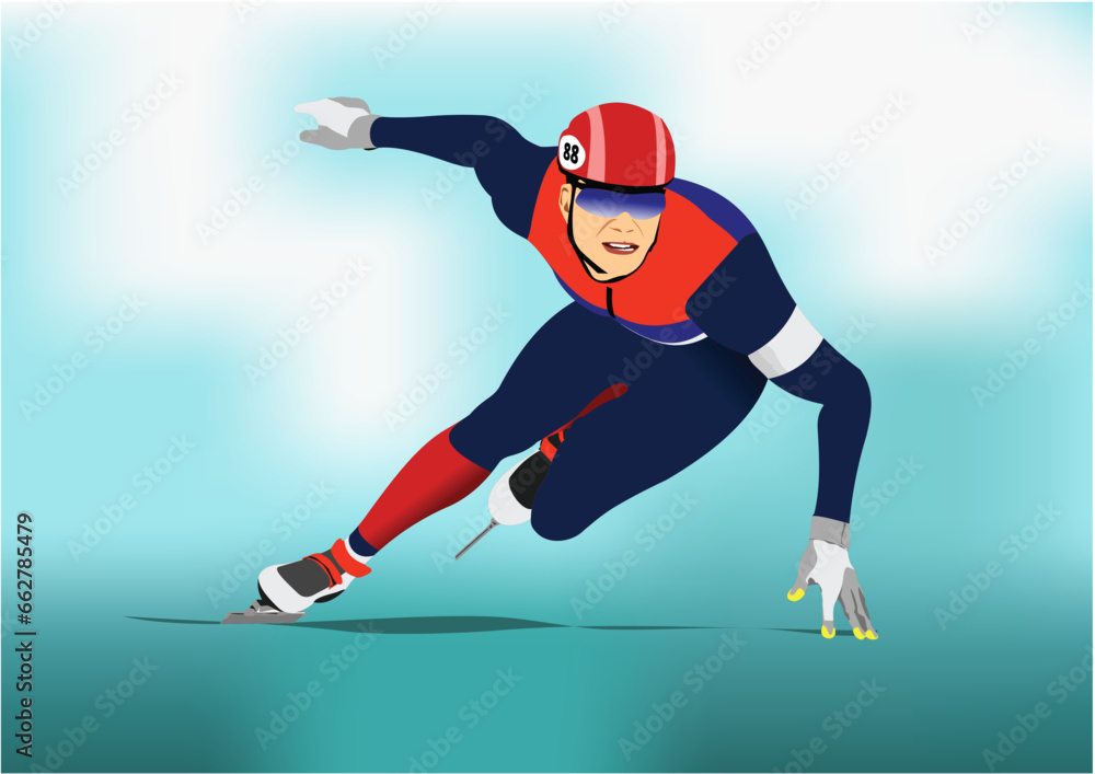 Short Track Speed Skating. 3d vector color illustration