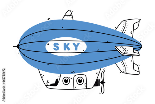 Aerostat as Aircraft Flying in the Air Vector Illustration