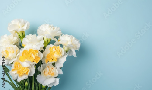 Close-up of yellow and white carnations, representing love and fascination, beautifully juxtaposed.